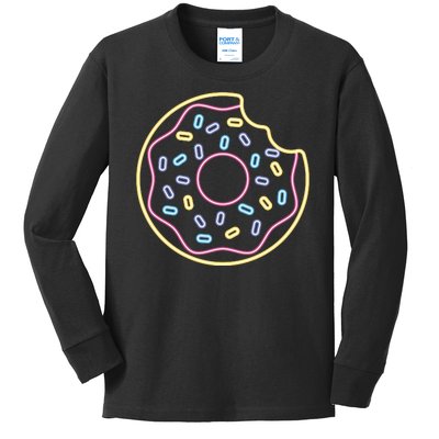 Neon Donut Bite Kids Long Sleeve Shirt