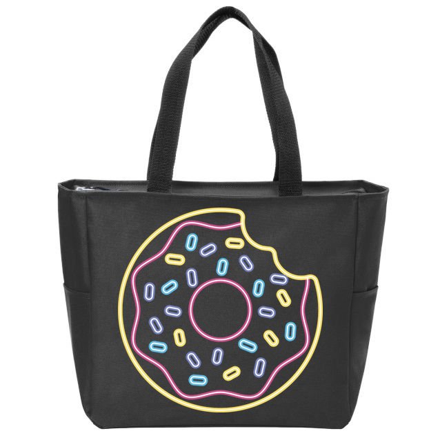 Neon Donut Bite Zip Tote Bag
