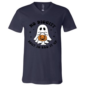 No Diggity Bout To Bag It Up Halloween Ghost V-Neck T-Shirt