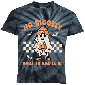 No Diggity Bout To Bag It Up Ghost Halloween Kids Kids Tie-Dye T-Shirt