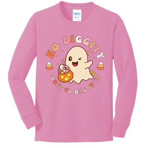 No Diggity Bout To Bag It Up Cute Ghost Halloween Kids Long Sleeve Shirt