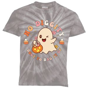 No Diggity Bout To Bag It Up Cute Ghost Halloween Kids Tie-Dye T-Shirt