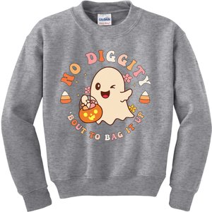 No Diggity Bout To Bag It Up Cute Ghost Halloween Kids Sweatshirt