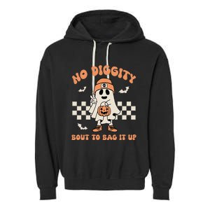 No Diggity Bout To Bag It Up Ghost Halloween Garment-Dyed Fleece Hoodie