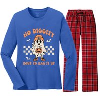 No Diggity Bout To Bag It Up Ghost Halloween Women's Long Sleeve Flannel Pajama Set 