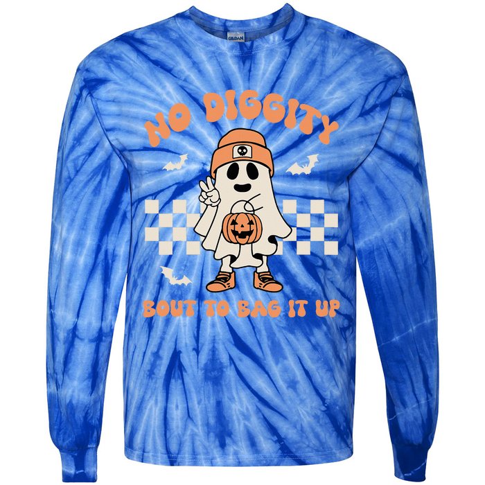 No Diggity Bout To Bag It Up Ghost Halloween Tie-Dye Long Sleeve Shirt