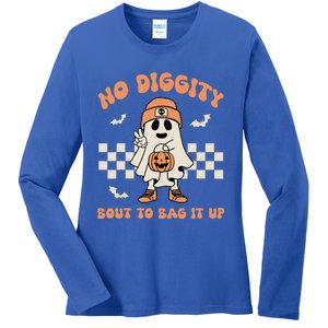 No Diggity Bout To Bag It Up Ghost Halloween Ladies Long Sleeve Shirt