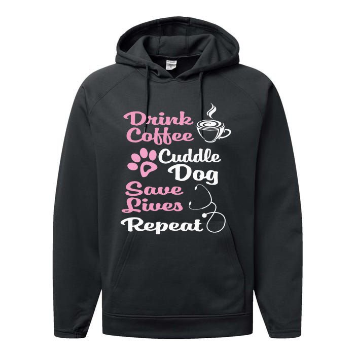 Nurse Dog Coffee Hoodie Cute Paw Print For A Nurse Dog Mom Performance Fleece Hoodie