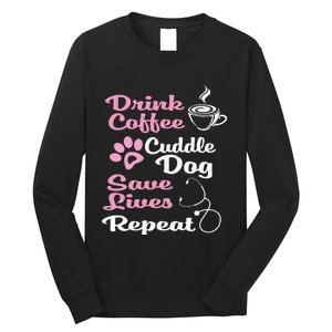 Nurse Dog Coffee Hoodie Cute Paw Print For A Nurse Dog Mom Long Sleeve Shirt