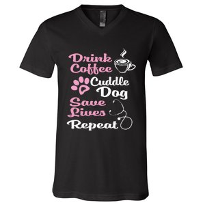 Nurse Dog Coffee Hoodie Cute Paw Print For A Nurse Dog Mom V-Neck T-Shirt