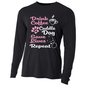 Nurse Dog Coffee Hoodie Cute Paw Print For A Nurse Dog Mom Cooling Performance Long Sleeve Crew