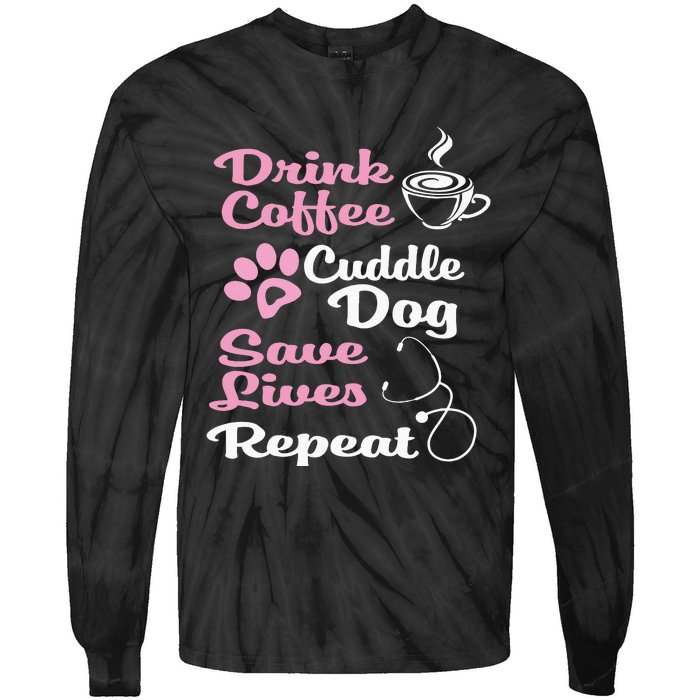 Nurse Dog Coffee Hoodie Cute Paw Print For A Nurse Dog Mom Tie-Dye Long Sleeve Shirt