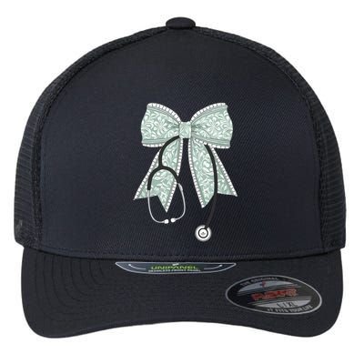 Nurse Doctor Coquette Bow Stethoscope Cute Nursing Ribbon Gift Flexfit Unipanel Trucker Cap