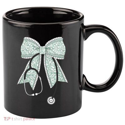 Nurse Doctor Coquette Bow Stethoscope Cute Nursing Ribbon Gift 11oz C Handle Ceramic Mug