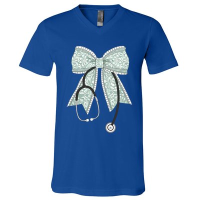 Nurse Doctor Coquette Bow Stethoscope Cute Nursing Ribbon Gift V-Neck T-Shirt