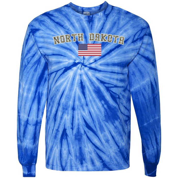 North Dakota Camo University College State American Flag Gift Tie-Dye Long Sleeve Shirt