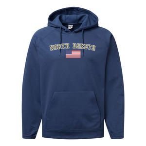 North Dakota Camo University College State American Flag Gift Performance Fleece Hoodie