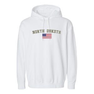 North Dakota Camo University College State American Flag Gift Garment-Dyed Fleece Hoodie