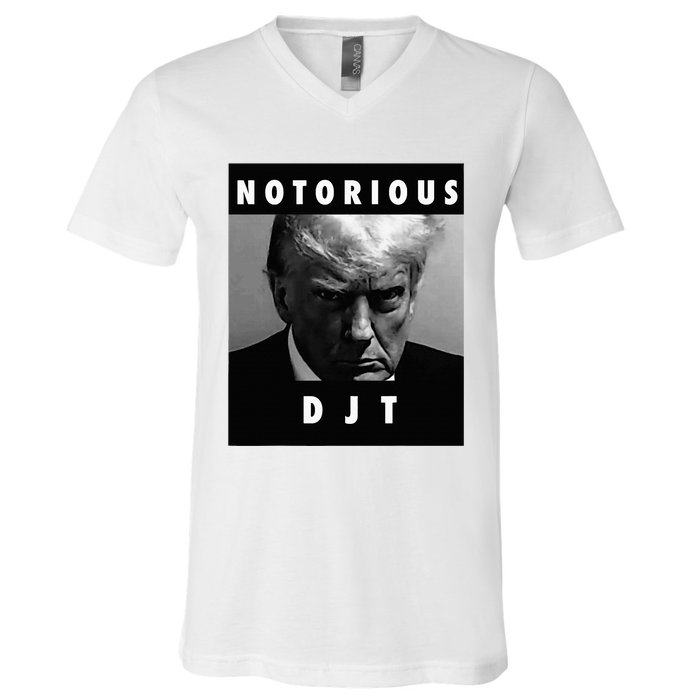 Notorious Djt Donald Trump Mug Shot Republican 2024 Maga V-Neck T-Shirt