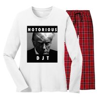 Notorious Djt Donald Trump Mug Shot Republican 2024 Maga Women's Long Sleeve Flannel Pajama Set 