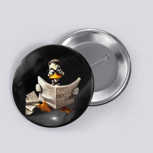 Nerdy Duck Engrossed In Reading A Newspaper Button