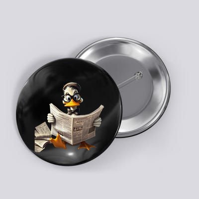 Nerdy Duck Engrossed In Reading A Newspaper Button