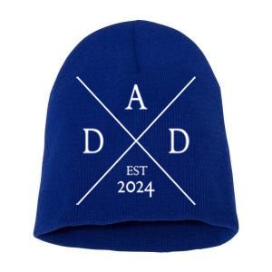 New Dad Est 2024 First Fathers Day 2024 Promoted To Daddy Funny Gift Short Acrylic Beanie