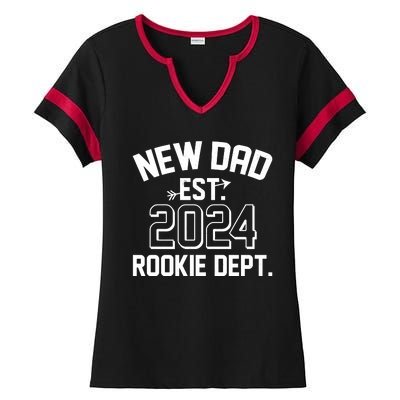 New Dad Est 2024 Rookie Department Ladies Halftime Notch Neck Tee