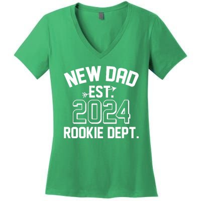 New Dad Est 2024 Rookie Department Women's V-Neck T-Shirt