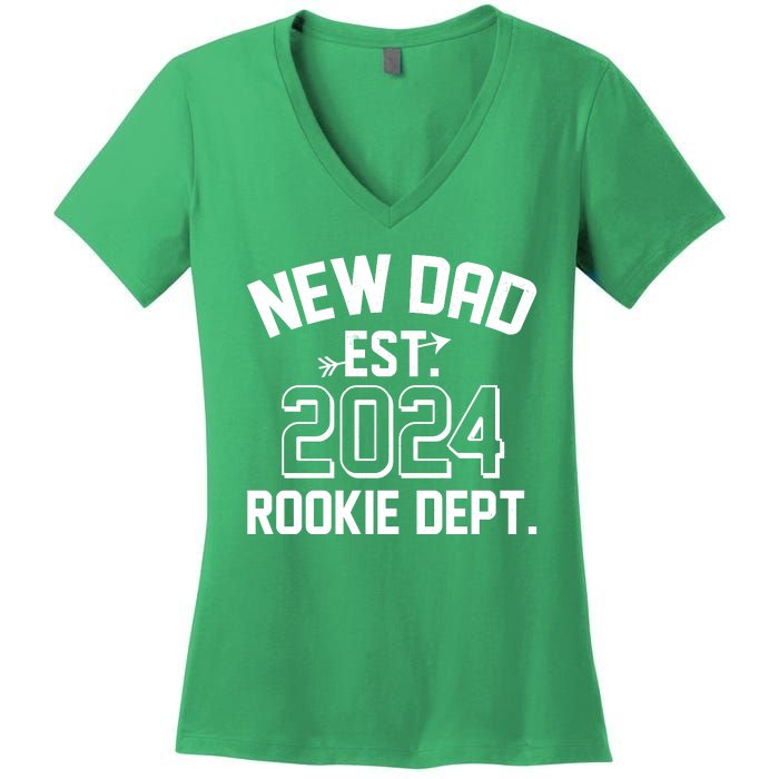 New Dad Est 2024 Rookie Department Women's V-Neck T-Shirt