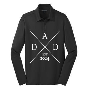 New Dad Est 2024 First Fathers Day 2024 Promoted To Daddy Gift Silk Touch Performance Long Sleeve Polo