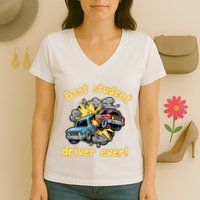 New Driver Funny Best Student Driver Ever Learning To Drive Women's V-Neck T-Shirt