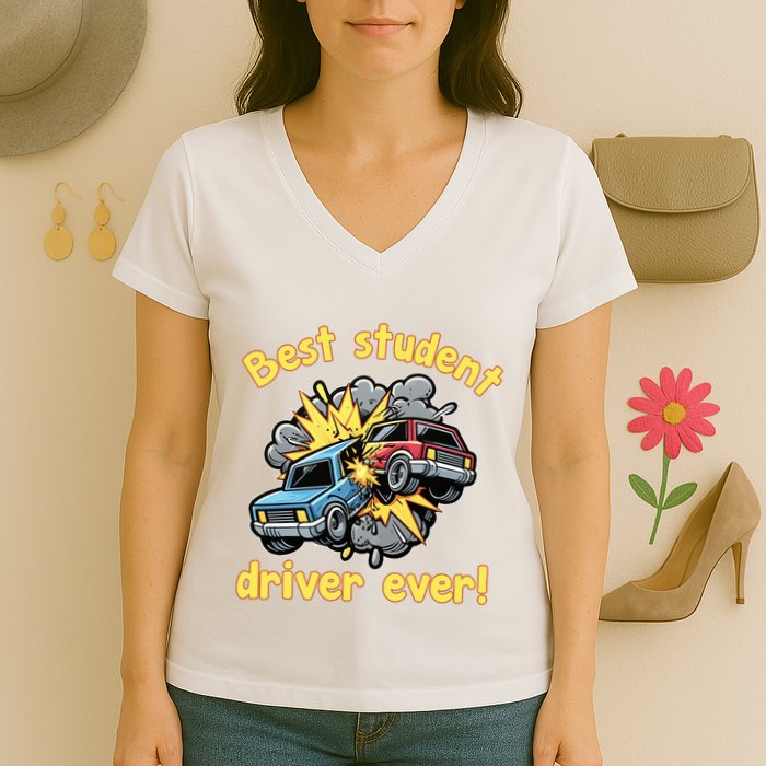 New Driver Funny Best Student Driver Ever Learning To Drive Women's V-Neck T-Shirt