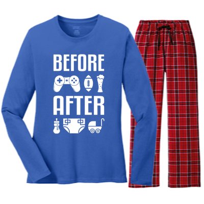 New Dad Great Gift Before After Funny Fatherhood Great Gift Women's Long Sleeve Flannel Pajama Set 