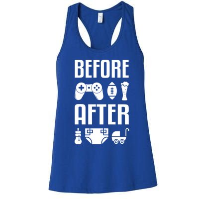 New Dad Great Gift Before After Funny Fatherhood Great Gift Women's Racerback Tank