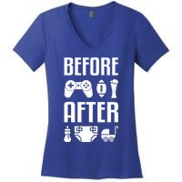 New Dad Great Gift Before After Funny Fatherhood Great Gift Women's V-Neck T-Shirt