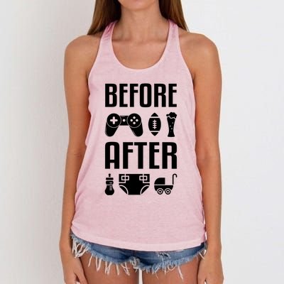 New Dad Great Gift Before After Funny Fatherhood Great Gift Women's Knotted Racerback Tank