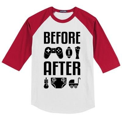 New Dad Great Gift Before After Funny Fatherhood Great Gift Kids Colorblock Raglan Jersey