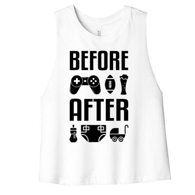 New Dad Great Gift Before After Funny Fatherhood Great Gift Women's Racerback Cropped Tank