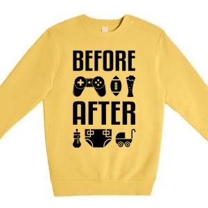 New Dad Gift Before After Funny Fatherhood Gift Premium Crewneck Sweatshirt