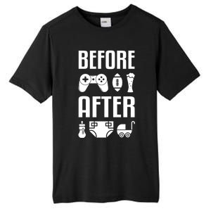 New Dad Gift Before After Funny Fatherhood Gift Tall Fusion ChromaSoft Performance T-Shirt