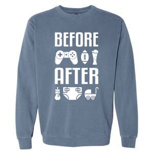 New Dad Gift Before After Funny Fatherhood Gift Garment-Dyed Sweatshirt