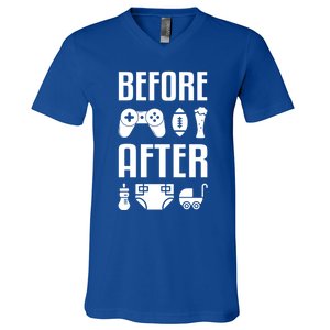 New Dad Gift Before After Funny Fatherhood Gift V-Neck T-Shirt