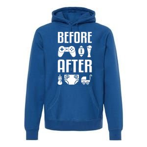 New Dad Gift Before After Funny Fatherhood Gift Premium Hoodie