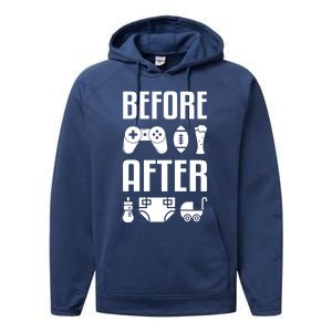 New Dad Gift Before After Funny Fatherhood Gift Performance Fleece Hoodie