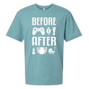 New Dad Gift Before After Funny Fatherhood Gift Sueded Cloud Jersey T-Shirt