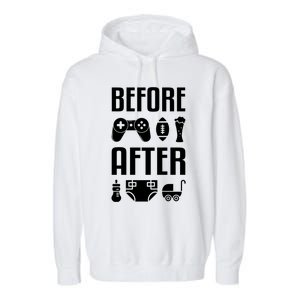 New Dad Gift Before After Funny Fatherhood Gift Garment-Dyed Fleece Hoodie