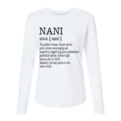 Nani Definition Grandma Mother Day Gifts Women Womens Cotton Relaxed Long Sleeve T-Shirt