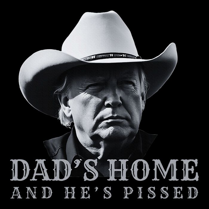 New DadS Home And HeS Pissed Dark Maga Trump DaddyS Home Drawstring Bag
