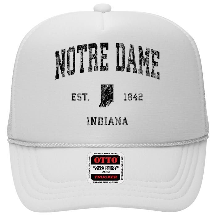 N.O.T.R.E D.A.M.E Indiana In Vintage Athletic Black Sports Design High Crown Mesh Back Trucker Hat